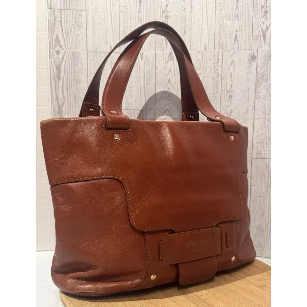 Vintage Kate Spade saddle brown leather tote Shoulder Bag purse Medium 15x10